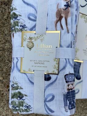 Lillian August Farmhouse Fresh Blue Nutcracker Holiday 8 piece Napkins new